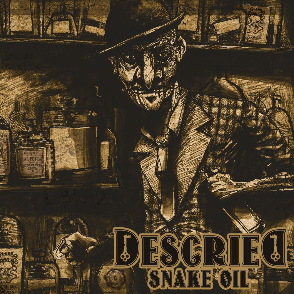 Snake Oil Special Edition, front cover: the salesman at his shelf of tonics